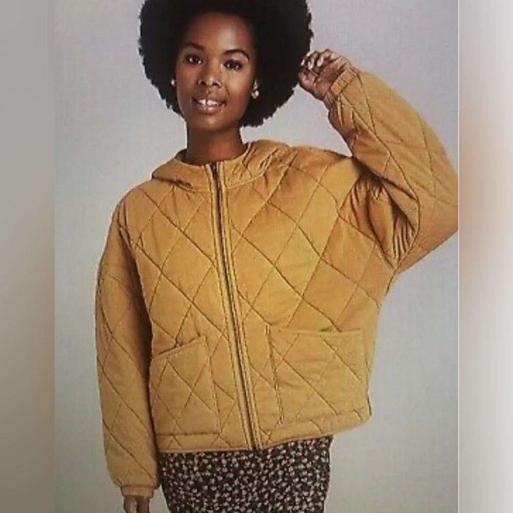Wild Fable Women’s Quilted Hooded Jacket Yellow Size XS